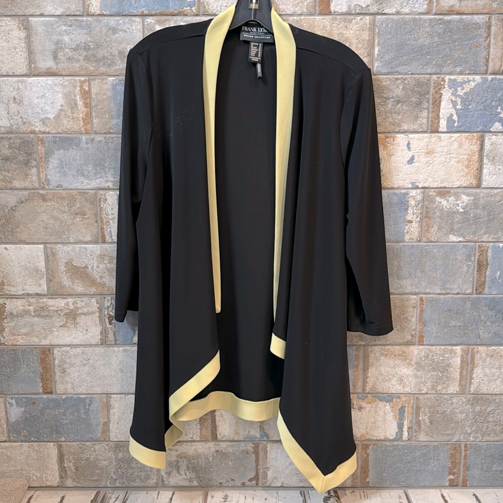 Canadian designer Frank Lyman black jersey with green trim, duster size 10